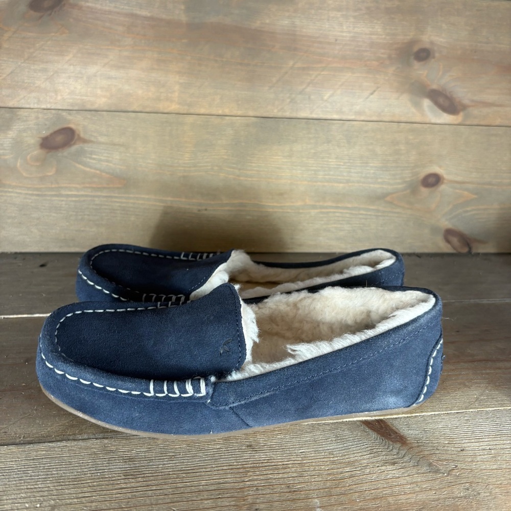 ugg lezly womens size 6 shoes blue suede fur lined comfort slippers